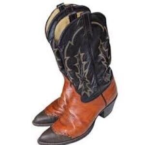 Vintage Tony Lama Black and Brown Cowboy Boots Classic Western Design